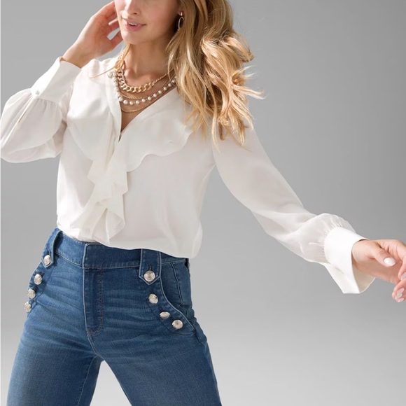 White House Black Market Ruffle Front Blose Top Small - Picture 5 of 6